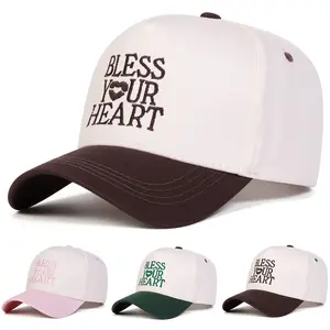 Unisex Letter BLESS YOUR HEART Embroidered Patchwork Baseball Cap Outdoor Sport Adjustable Sunscreen Leisure Hat Spring Autumn Travel Tourism Beach Vacation