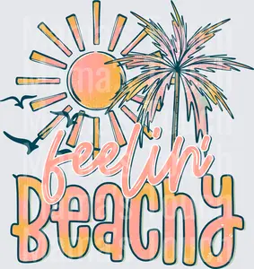 Feelin' Beachy Summer Sun Palm Tree and Seagulls Design
