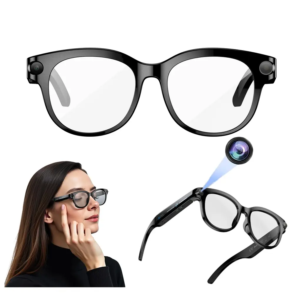 Women's Wearable AI Glasses With Camera, 2MP Anti-Shake Camera Smart Glasses, Hands-free Video Recording, 39G Lightweight, 290Mah Battery, 2Lenses Sports Glasses, Support AI Translation, Voice Assistant, Bluetooth Calling, Music Control Sunglasses