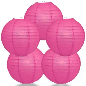 5-Pack 36 Inch Fuchsia / Hot Pink Jumbo Parallel Ribbing Round Paper Lantern