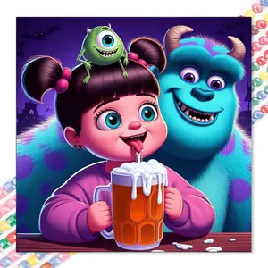 1 set of DIY diamond painting kit, 5D diamond art kit, DIY decoration monster, child, beer mug mosaic, diamond art, DIY art home decoration, Handicraft