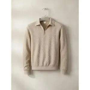 2026Men'S Autumn Winter Cable Knit Quarter-Zip Sweater - Retro Polo Style With Textured Design, Half-Zip Collar For Casual & Smart-Casual Looks, Soft Fabric Ideal For Layering, Trending Men'S Fashion Essential,..