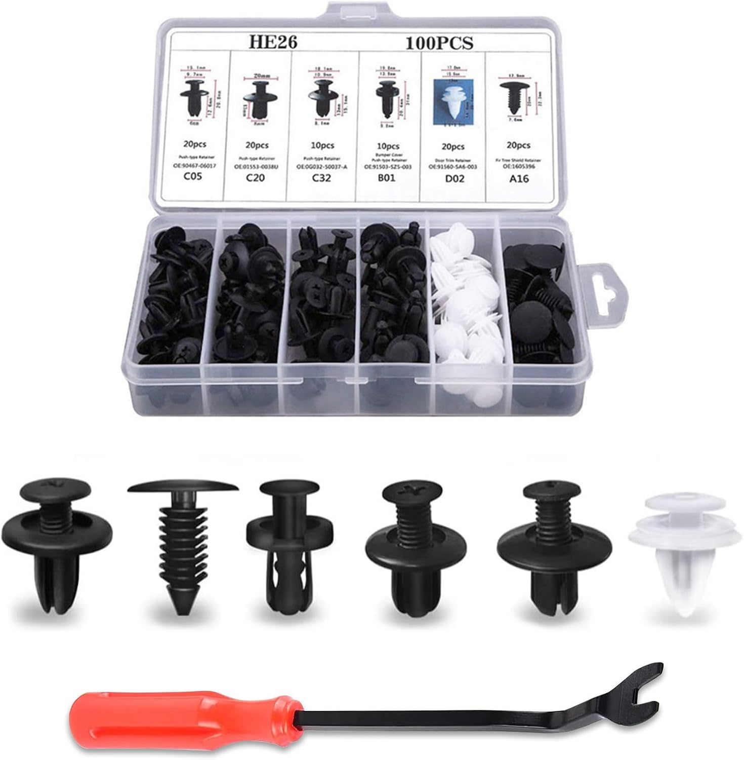 100 Pcs Bumper Clips Car Clips Plastic Rivets Fasteners Push Retainer Kit with Sizes Auto Push Pin Rivets Set 100 Pcs Bumper Clips Car Clips Plastic Rivets Fasteners Push Retainer Kit with Sizes Auto Push Pin Rivets Set
