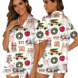 Christmas In New York Pajama Set, Christmas Sleepwear Gifts Nightwear Pajama Satin,Christmas in New York Pajama Set, Cozy Satin Sleepwear for Women, Holiday Gift Set for Her