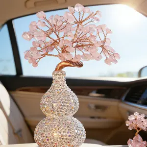 Elegant Car Ornament, Rhinestone Gourd Crystal Tree, Quartz Wealth Tree Dashboard Decor, Intricate Interior Accessory