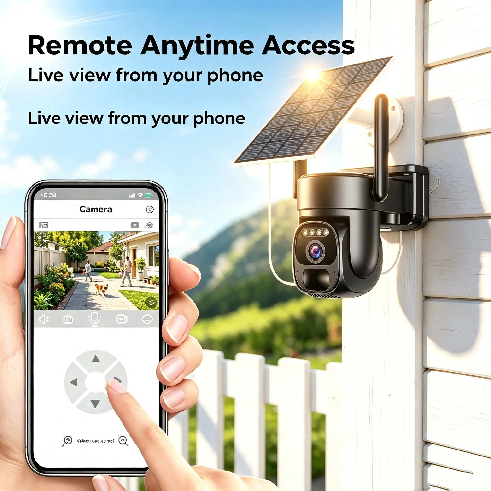 【VUN】Solar‑Powered 4G Wireless Security Multi-Functional Camera with High‑Efficiency Solar Panel, Solar Battery Supply, 2K full-color Night Vision, simple installation, 360° View, AI Human Detection, IP65 Waterproof, dual-band WiFi, built-in sim card