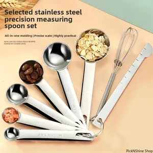 Stainless Steel Measuring Spoon Set with Scale Ruler, 4/6/7/8 Pieces Optional, Multifunctional Precision Measuring Spoons for Coffee, Cooking and Baking Kitchen Supplies