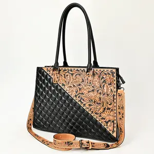 American Darling Hand Tooled Floral Carved & Quilted Leather Western Tote Bag