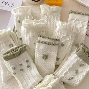 White and Sage Ruffle Socks - 3 Pack