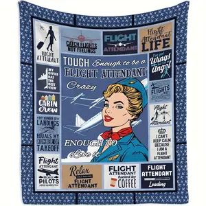 Elegant Vintage Flight Attendant Blanket Ideal Gift for Aviation Lovers Soft Fleece AllSeason Comfort