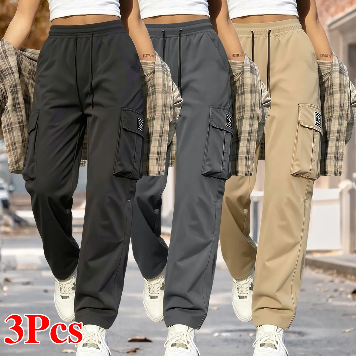 Women’s outdoor casual cargo pants — multiple pockets, adjustable drawstring waist, breathable and comfortable fabric suitable for all seasons; ideal for outdoor work and leisure wear. Women’s bottoms, casual long pants; spring/autumn essential. summerwin