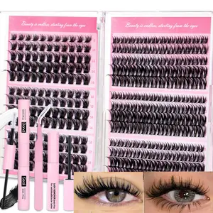 Luxury Lash Clusters Kit, Velure/ Wispy/ Fluffy/ Flora Lashes 8-16mm, Volume Eyelash Clusters, Self-Grafting Curling Lashes for Women, Wet look Lashes, Beginner Friendly, Individual Lashes with Bond&Seal &Remove&Tweezers, DIY Cluster Lash