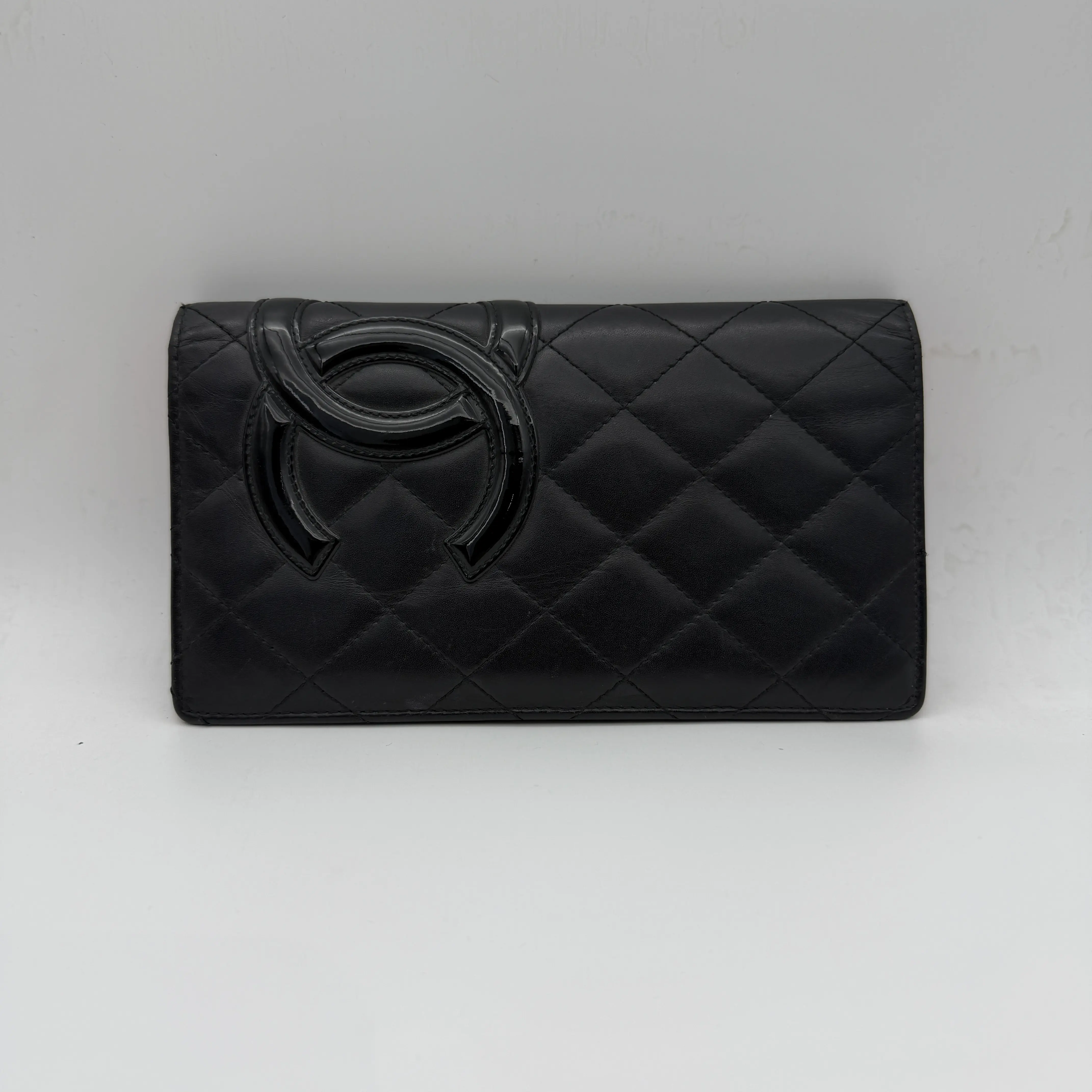 Pre-owned CHANEL Cambon Line Black Long Flap Wallet