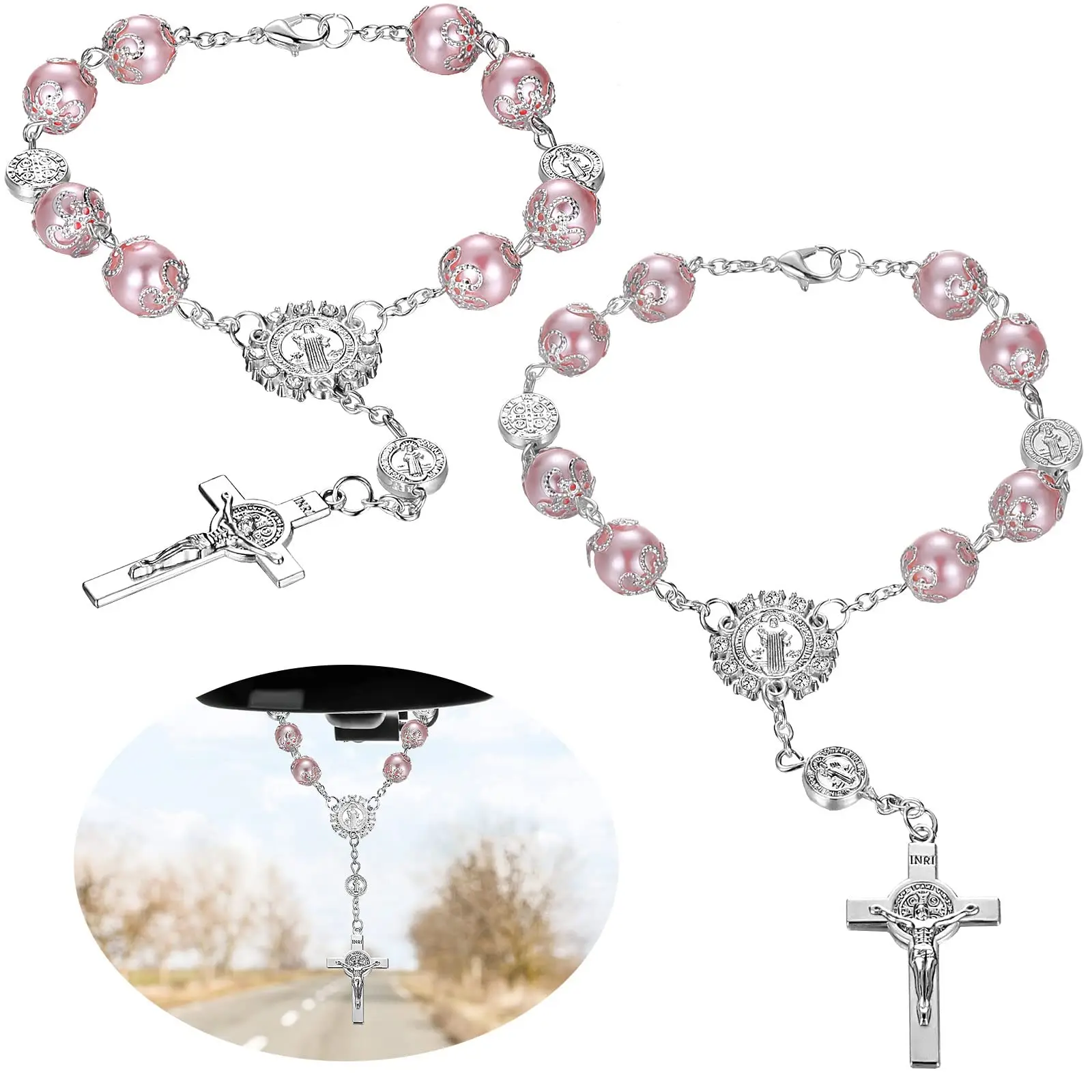 Car Rearview Mirror Hanging Cross Ornament, Exquisite Car Interior Mirror Decoration, Car Hanging Accessories for Women Men Gift