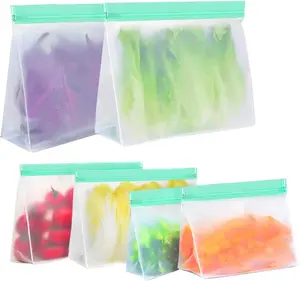 Reusable Freezer Ziplock Bags, 6 Pack Kitchen Food Storage Bags, Eco-Friendly and Leakproof Reusable Bags for Fridge Organisation, Fridge Freezer Organiser Baby Pouch Kitchen Storage Gadgets Tools Sherry