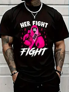 100% Cotton Breast Cancer Her Fight Is Our Fight Breast Cancer Awareness T-Shirt Women's Men's Graphic Tee Crew Neck summer vacation Tops