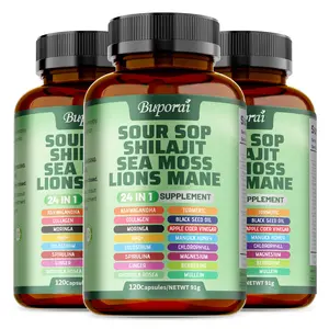 3 HOT Soursop Dietary Supplement, rich in antioxidants, 120 capsules per bottle, with added shiitake mushroom, seaweed, and lion's mane mushroom, 24 in 1, supports skin, joint, and bone health. Healthcare Natural