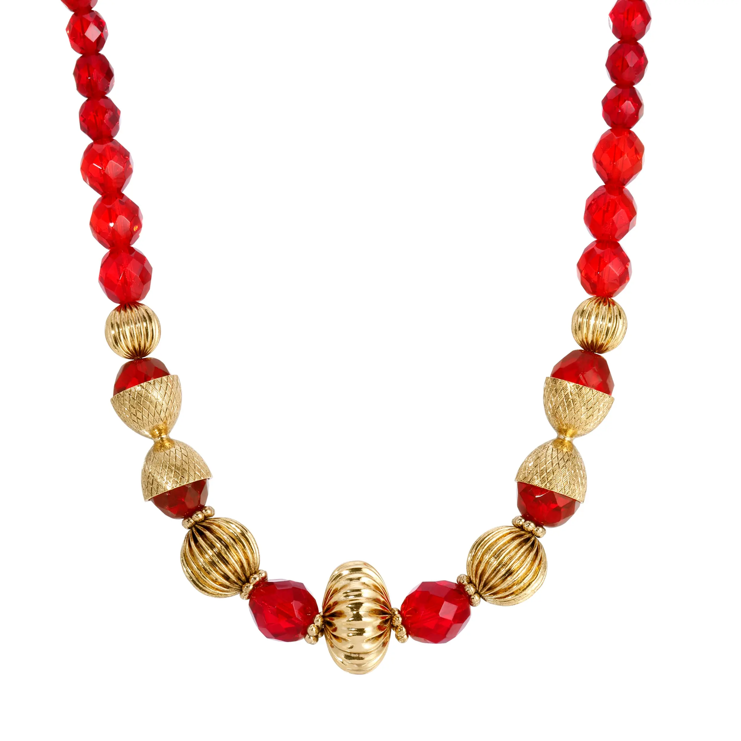 1928 Jewelry Crimson Coronation Red Glass Crystal Bead Necklace 15" + 3" Extension