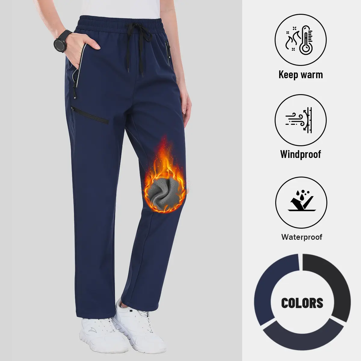 MoFiz Women's Hiking Pants Insulated Outdoor Snow Ski Pants Warm Winter Soft Shell with Zipper Pockets waterproof