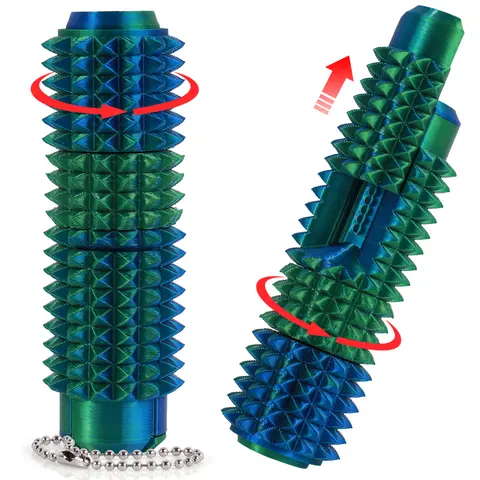 5-In-1 Spiky Sensory Keychain Fidget Tool - Compact Calming Clicker Fidget Toys with Spinner, Slider, Roller, Spiky Grip, Pain Stim Tool, Finger Stimulation Stress Relief - Teen Boy Gift, Useful Mini Gifts, US CPC Approved, Portable Durable