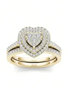Mother's Day Gift Elegant Women's Zinc Alloy Heart-Shaped Rhinestone Rings Set, Perfect Engagement Gift, Fashion Accessory for All Occasions, Heart Design Ring, Heart Cluster Ring