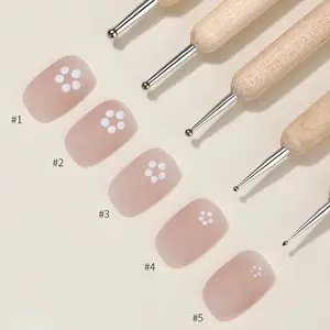 5-Pack Dual-Ended Nail Art Dotting Pens, Wooden Handle, Floral Patterns, Professional Manicure Tools, Single Item Pack
