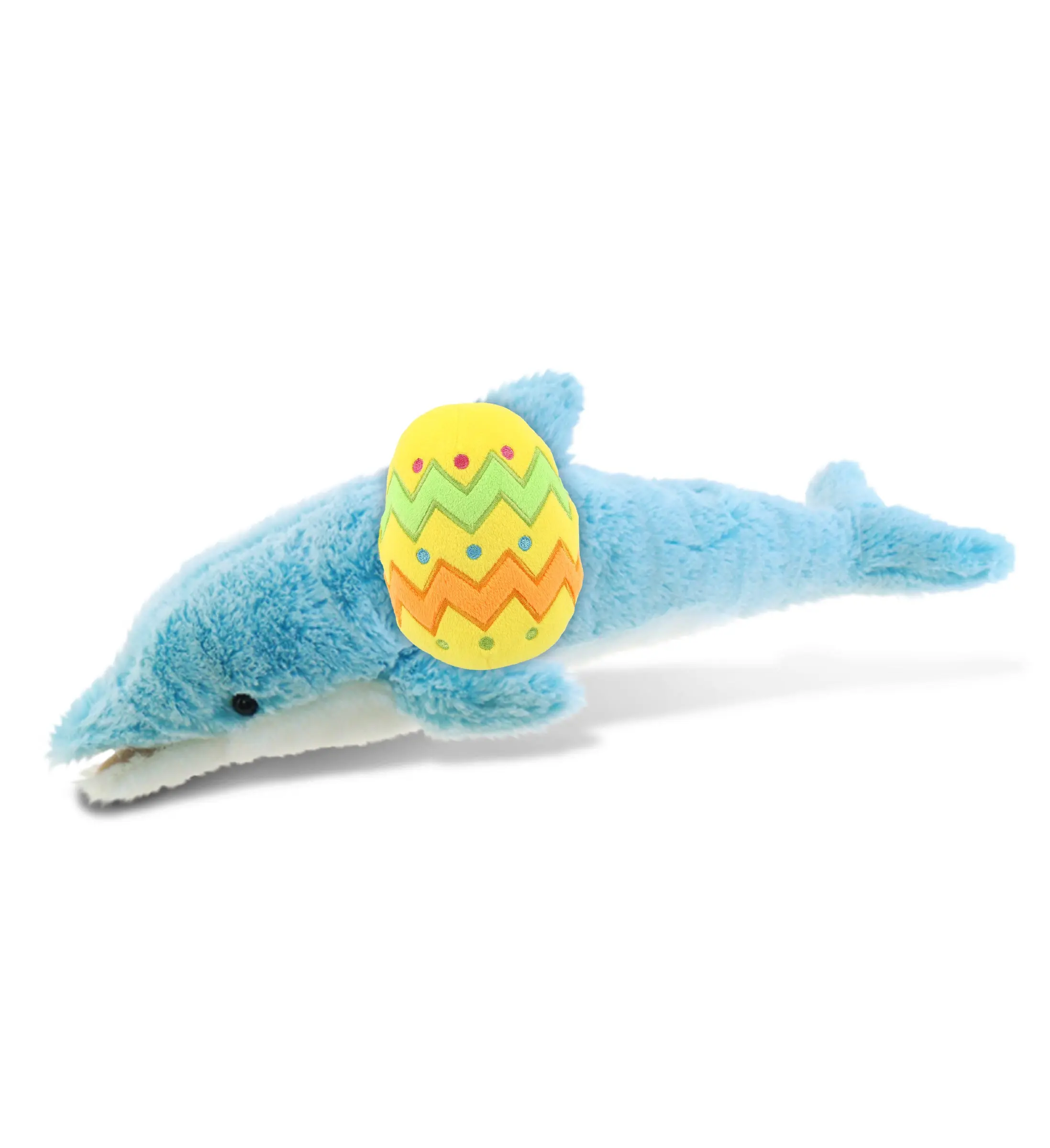 DOLLIBU Super Soft Large Blue Dolphin Plush Toy - 18x5x4.5h in 100% Polyester, Spring Theme, Yellow Easter Egg Decoration, Personalized Boy's Gift