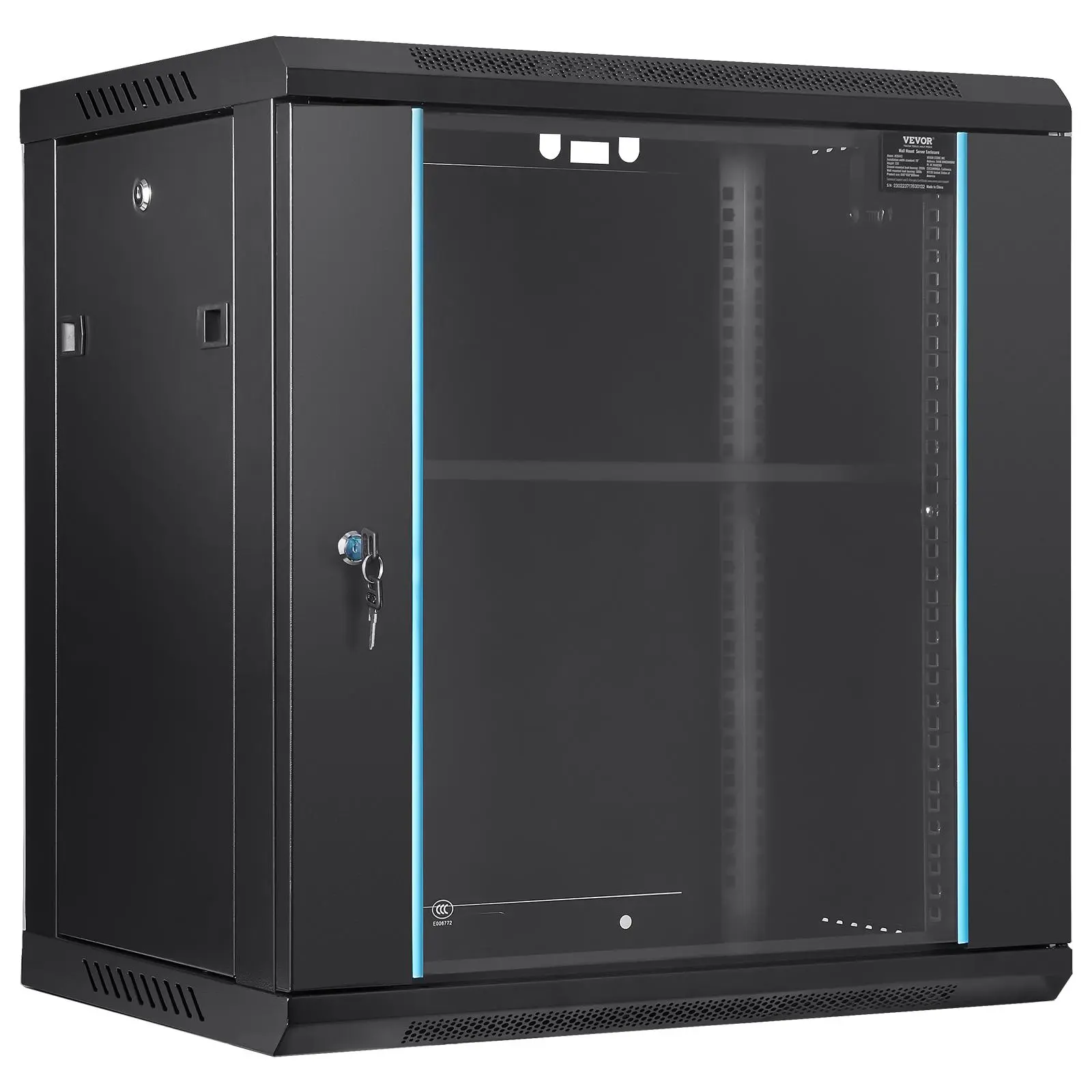 【summerfinds】VEVOR 12U Wall-Mounted Server Network Cabinet, 15.5'' Depth, 200 lbs Capacity, Lockable Glass Door & Sides, Secure Rack Enclosure for IT Equipment & IT Solutions, Ideal for IT & A/V Gear, Data, Cabinet Lock Cabinets