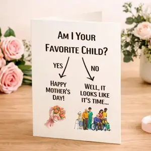 Funny Mother's Day Card with Blank Inside, "Favorite Child" Gag Greeting Card for Mom, DIY Personalized Cardstock Folded Card with Envelope, Hilarious Gift from Son or Daughter