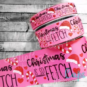 Christmas is so Fetch Grosgrain Ribbon. Sold in 5 yard rolls