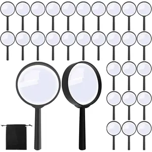 24 Pack Handheld Magnifier Plastic Magnifying Glass for Reading Jewelry Home Office Desk Accessories with Storage Bag