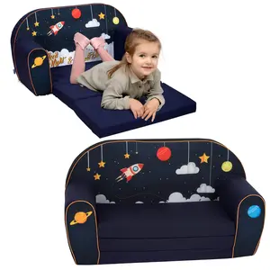 Delsit Double Sofa & Couch for Kids - Versatile 2 in 1 Foldable, Convertible Kids Couch - Toddler Couch w/ Washable Cover - Cosmos