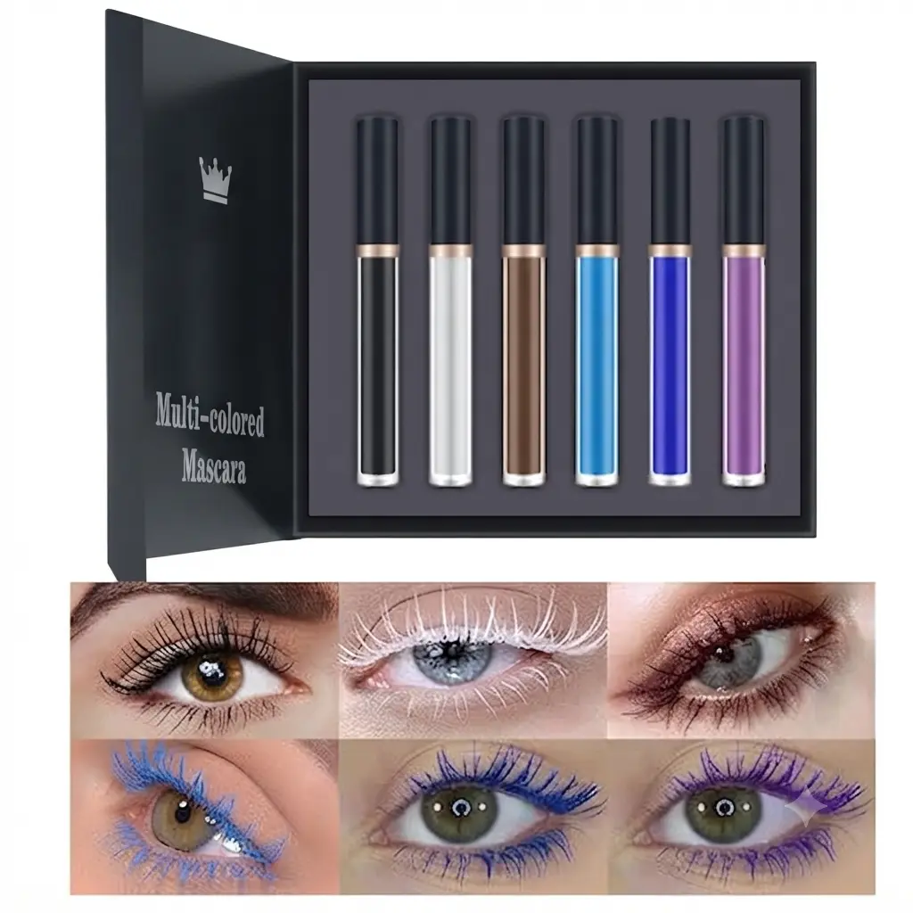 6PCS Colored Mascara set White Mascara Multicolor Waterproof for Eyelashes, Long lasting for different makeup styles High Pigment Volume Mascara, Vegan & Cruelty-Free Eye Makeup Kit