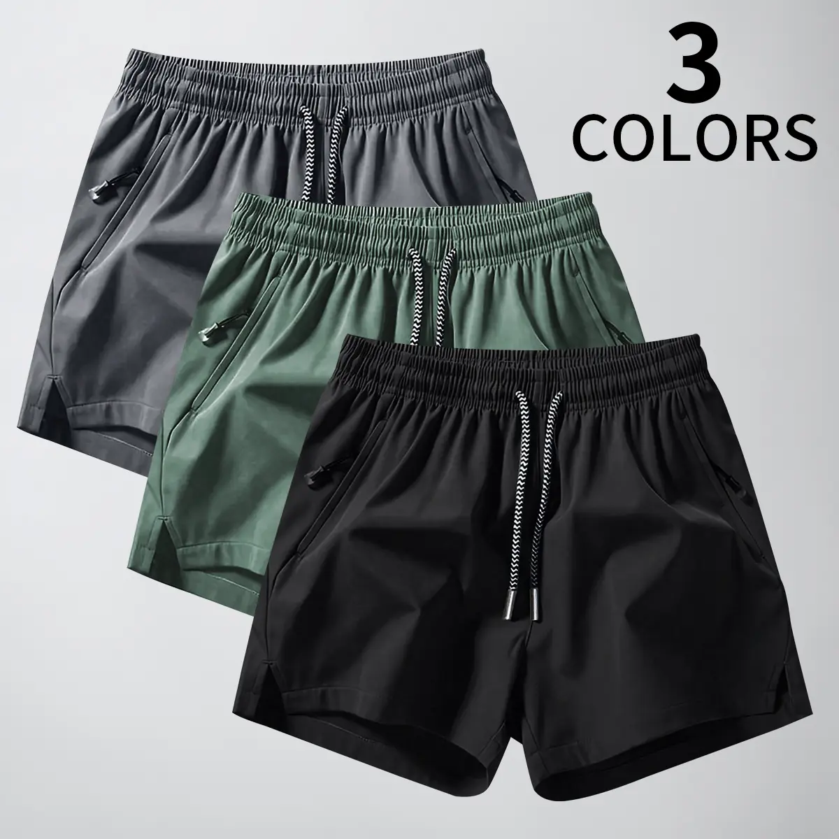 Men’s 3-Pack Quick-Dry Athletic Cut Active Shorts - Elastic Waist, Sports Drawstring, Lightweight Polyester, Stretchy Casual Comfortable Stretch Casual Athletic Men’s Shorts for Gym, Running