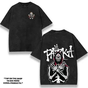 WWE4U "LA PARK" Skeleton King Lucha Libre Graphic Tee – Washed Black – Gothic Font – Vintage Style – Unisex – Short Sleeve – All Season – Collector’s Edition Cotton Fabric