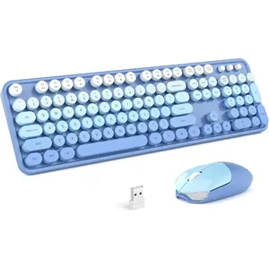 Keyboards and  Combos,  Colorful Typewriter Keyboard with Round Keycaps, 2.4GHz USB Retro  Keyboard  for PC, Desktop, Laptop and -Blue Gradient