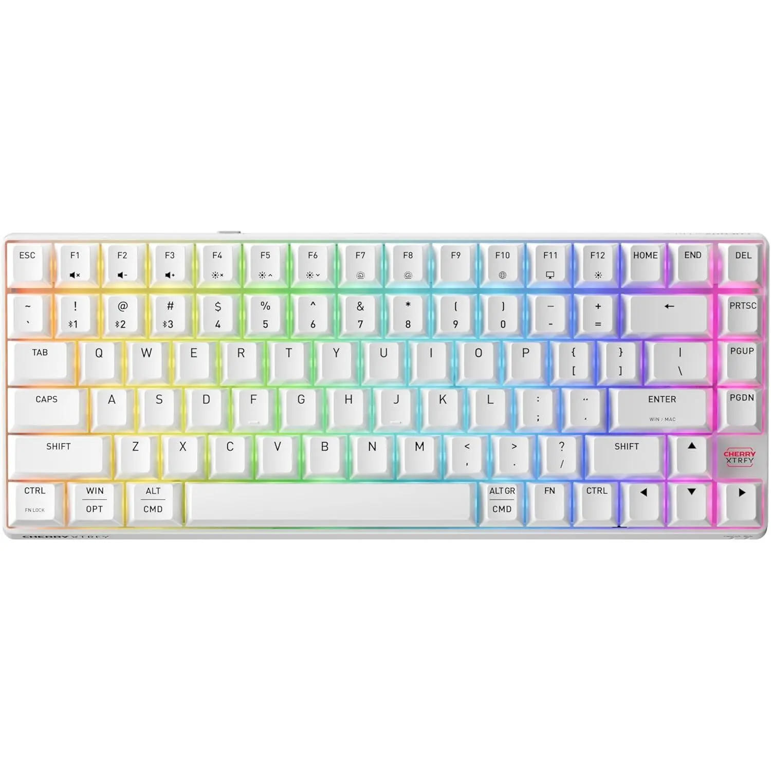 CHERRY XTRFY K33 Compact Wireless, 75% Mem-chanical Gaming Keyboard, Multi Device, Bluetooth, 2.4 GHz & Wired Mode, RGB-Lighting, IP54 Dust & Splash-Resistant (White)