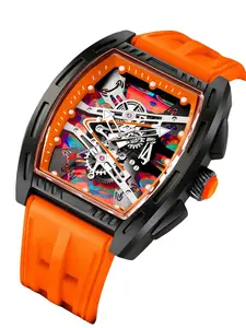 Sporty Quartz Barrel Watch for Men, Quartz Analog Watch, Quartz Wristwatch, Casual Trendy Wristwatch, Trendy Classic Design with Acrylic Mirror, Durable Resin Case and Silicone Strap, Sporty Modern Waterproof Watch, Skeleton Watches