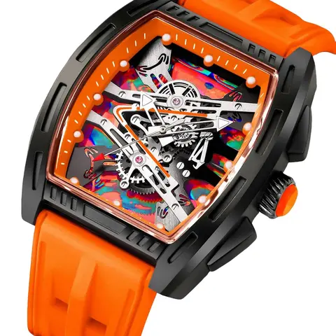 Sporty Quartz Barrel Shape Watch for Men, Barrel Shaped Watch, Quartz Analog Watch, Quartz Wristwatch, Casual Trendy Wristwatch, Trendy Classic Design with Acrylic Mirror, Durable Resin Case and Silicone Strap