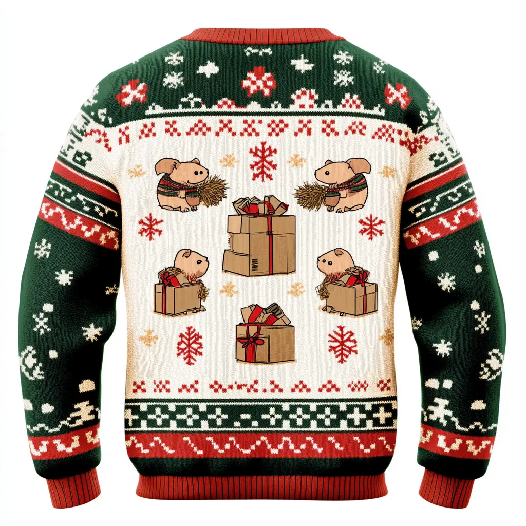Spread Holiday Cheer with Our Funny Guinea Pig Ugly Christmas Sweater | Perfect for Family Parties & Group Festivities | Ugly Sweater for Men