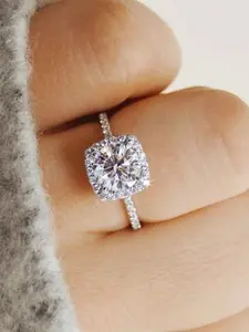 1 Piece Elegant Artificial Zircon Engagement Ring Geometric Square Design, Stackable Promise Rings for Women & Girls, Perfect Gift Ideal for Parties & Birthdays