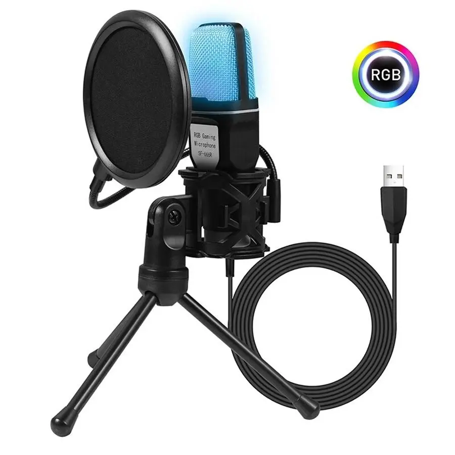 Condenser Professional Microphone Mic For PC Laptop Computer Gaming USB Wired Streaming Podcast Studio Mike Kit Gamer Accessory Condenser Recording Mic Live Streaming Mic