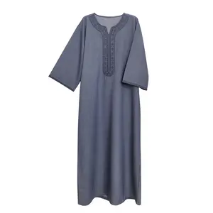 Men's Moroccan Embroidered Robe, Men Ramadan Traditional Thobe with Side Pockets, Thobe Clothing, Abaya Men Ramadan Thawb