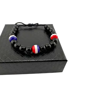 Dominican Drum Bracelet Tambora Dominicana Adjustable Nylon Bead Bracelet in Dominican Flag Colors for All Occasions 7 Inches Length 2 Oz Weight