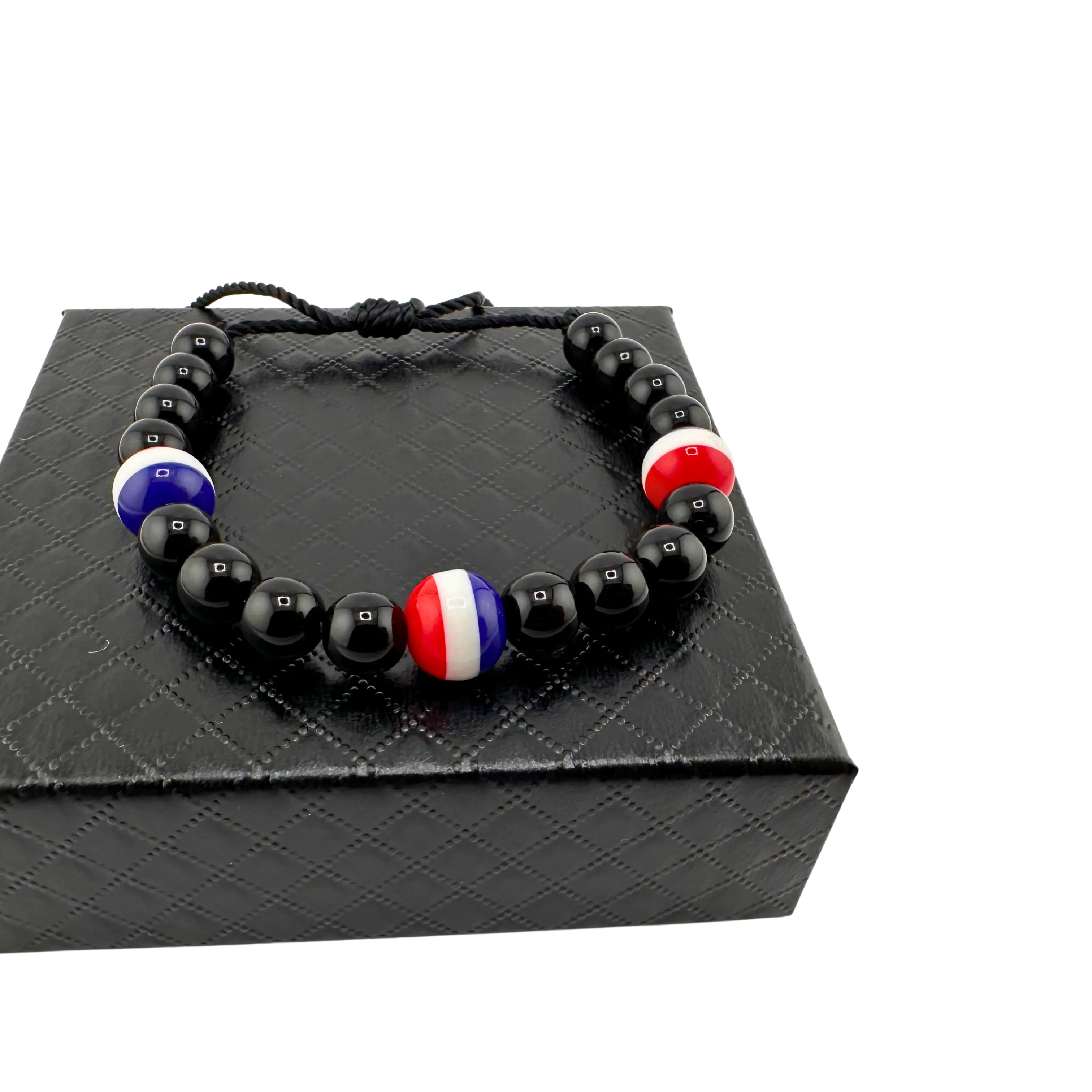 Dominican Drum Bracelet Tambora Dominicana Adjustable Nylon Bead Bracelet in Dominican Flag Colors for All Occasions 7 Inches Length 2 Oz Weight