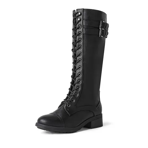 Dream Pairs Women's Classic Faux Fur-Lined Knee-High Riding Boots - Lace-Up Cowboy Aesthetic Shoes for Women, Side Zipper Entry, Buckles, Rubber Sole Winter Boot