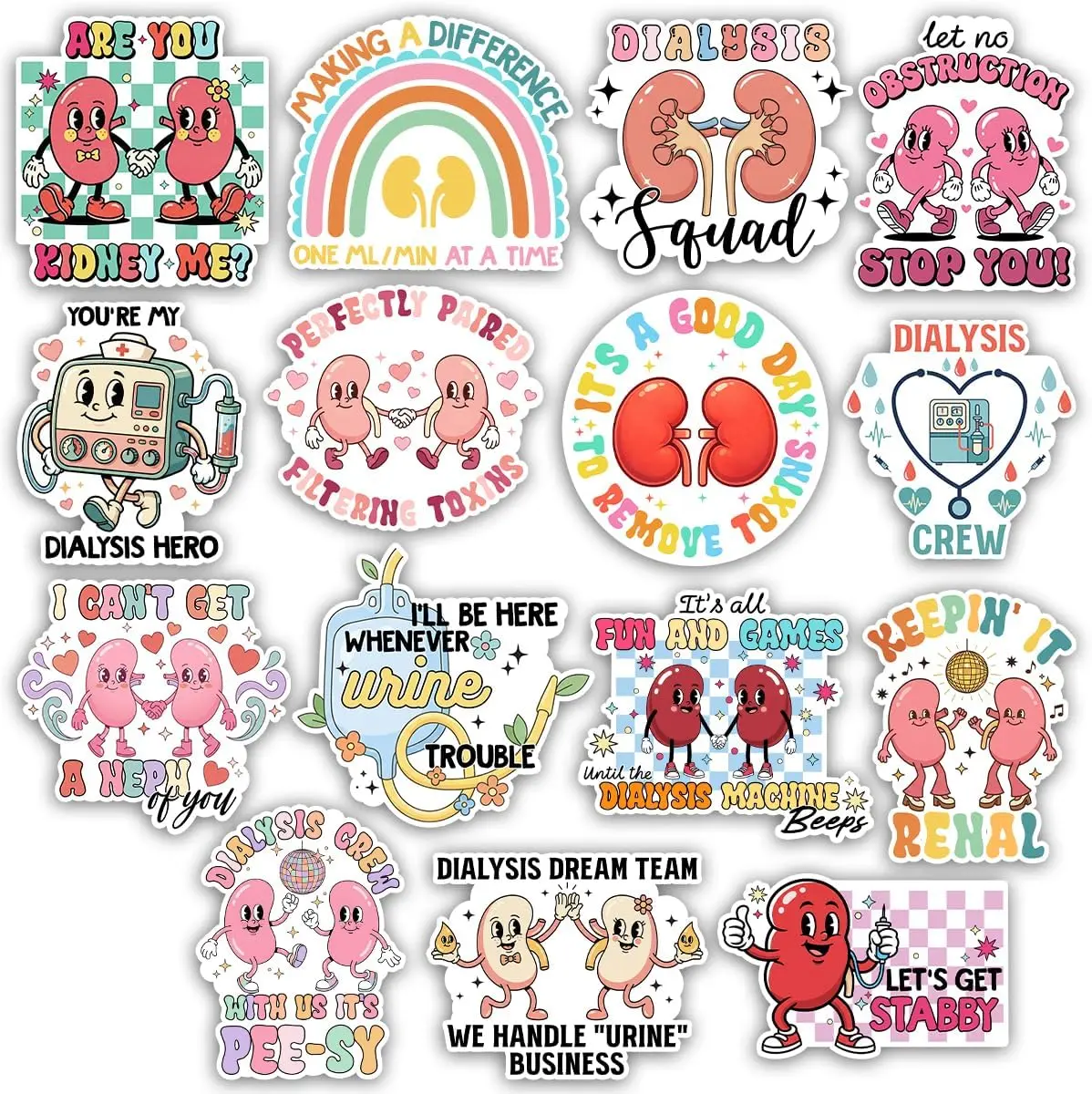 Dialysis Nurse Sticker Pack, Kidney Urology Dialysis Tech Nephrology Nurse Sticker, Healthcare Worker Nursing Student Gift, Decoration For Laptop Tablet Water Bottle Helmet Vehicle