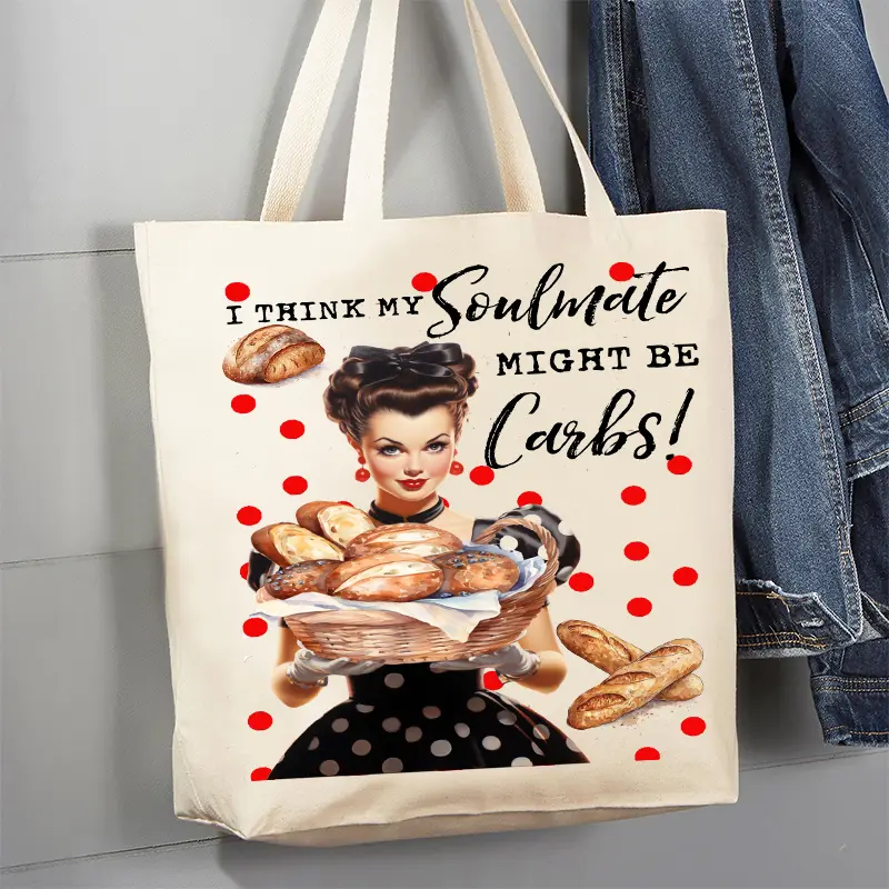 Think My Soulmate is Carbs Funny Cotton Canvas Tote Bag for Women - Printed in the USA tote  bag