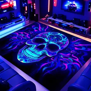 Skull Pattern Fluorescent Rug, 1 Count Soft Flannel Mat, Machine Washable Cool Rug for Game Room, Bedroom, Living Room, Home Decor Rugs