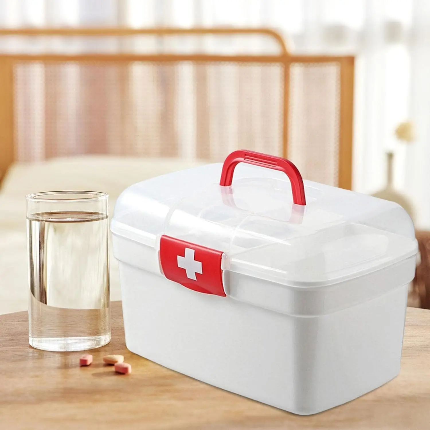 First Aid Empty Storage Box, Portable Multifunctional First Aid Kit Container, Large Capacity Dust-proof Double-layer Box for Cosmetics, Camping, Dustproof Storage Bins